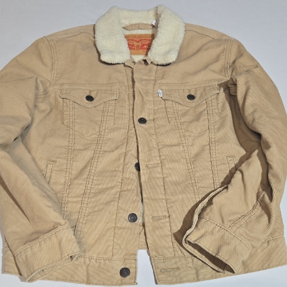 Levi's Men's Tan Corduroy Sherpa Trucker Jacket - Picture 1 of 4
